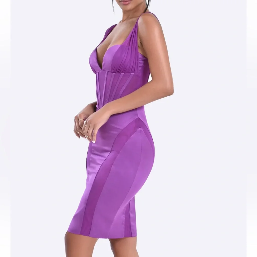 NWT Miss Circle purple satin mesh corset style cocktail party dress - Picture 3 of 5